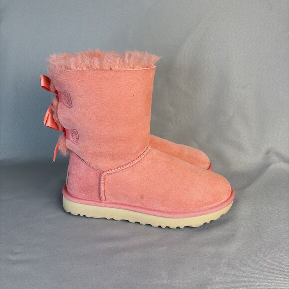 Womens UGG Boots Bailey Bow Pink LNT Sz 6 Suede Wool Coquette Festival Sold Out! - Picture 4 of 14